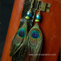 Customized Retro Peacock Feather Earring With TurquoiseBead